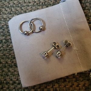 Captive bead rings and stud earrings, titanium, never worn
